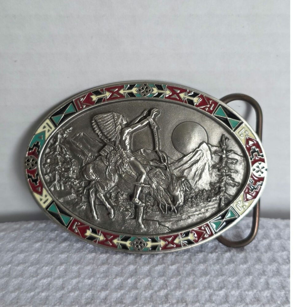 Bergamot End Of The Trail Belt Buckle Enamel Western USA G602